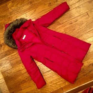 Red Calvin Klein Down Winter Jacket with Hood